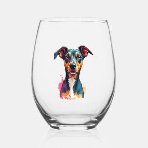 Vintage Colorful Dog Portrait Pop Art Illustration Stemless Wine Glass