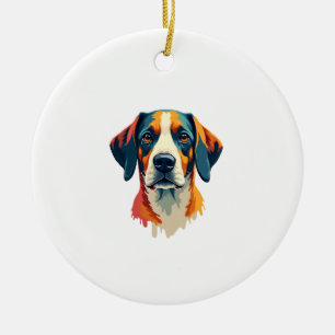 Vintage Colorful Dog Portrait Pop Art Style Pet Il Ceramic Ornament