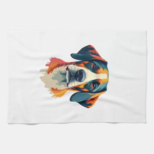 Vintage Colorful Dog Portrait Pop Art Style Pet Il Kitchen Towel