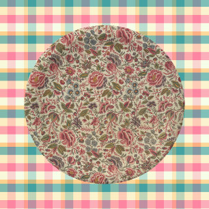 Vintage Colorful Floral Print Paper Plate