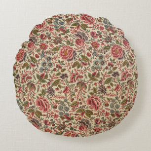Vintage Colorful Floral Print Round Pillow