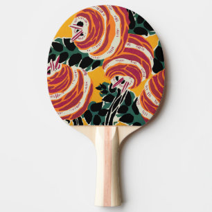 Vintage Colorful Flowers and Leaves Art Nouveau Ping Pong Paddle