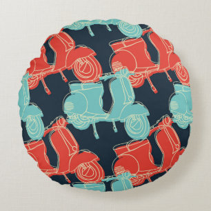 vintage colorful hand drawing motorcycle scooter s round pillow