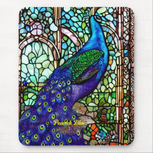 Vintage Colorful Peacock Stained Glass Mouse Pad