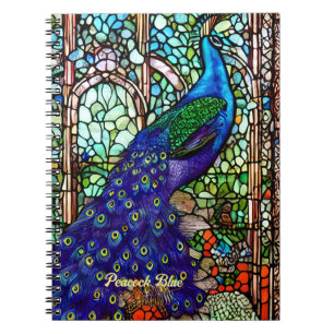 Vintage Colorful Peacock Stained Glass Notebook