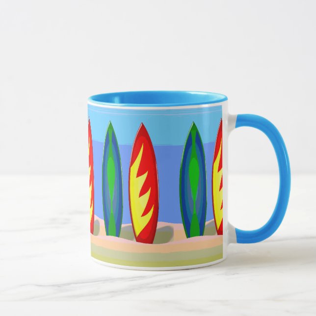 Vintage Colorful Surfboards in the sand mug (Right)