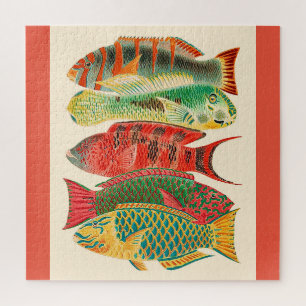 Vintage colorful tropical fish tribal look  jigsaw puzzle