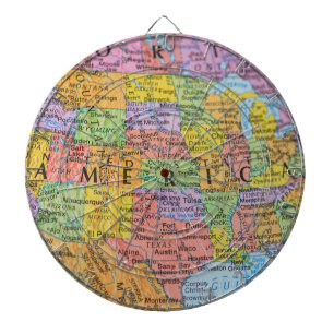Vintage Colorful USA Map Illustration Dartboard