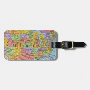 Vintage Colorful USA Map Puzzle Illustration Luggage Tag
