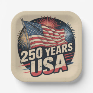 Vintage Colors American Flag 250 Years USA  Paper Plate