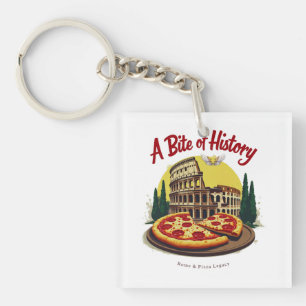 Vintage Colosseum Rome & Neapolitan Pizza Art Keychain