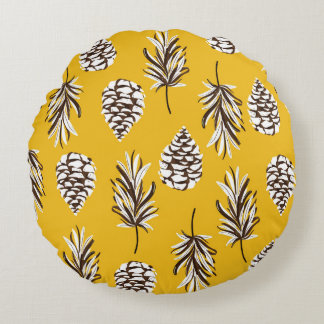 Vintage Colour Autumn Nature Elements Round Pillow