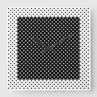 Vintage Colour Block Black and White Polka Dot Square Wall Clock