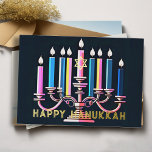 Vintage Colour Pink and Blue Menorah Foil Holiday Card<br><div class="desc">Vintage Colour Pink and Blue Menorah</div>