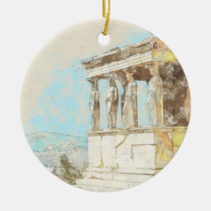 Vintage Colour Sketch Athens Greece Ornament 