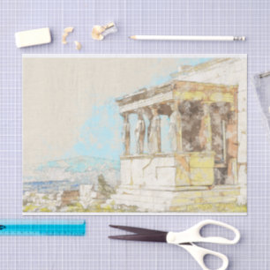 Vintage colour sketch postcard of Athens greece Tissue Paper