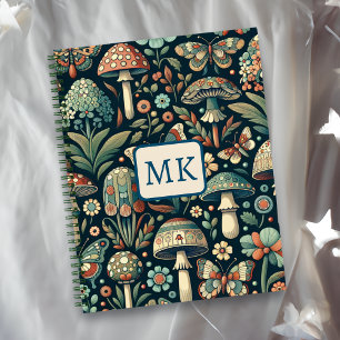 Vintage Coloured Butterflies, Mushrooms and Foliag Notebook