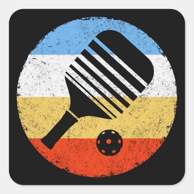 Vintage Coloured Retro Pickleball Square Sticker (Front)