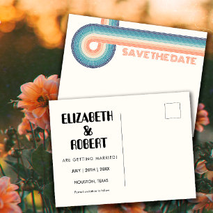 Vintage Colourful 70'S Theme Retro Wedding Save Th Postcard