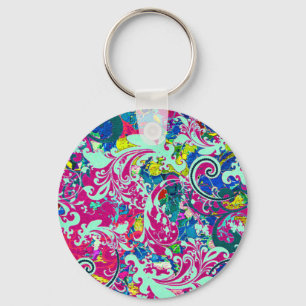 Vintage colourful abstract floral keychain