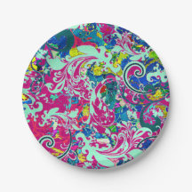 Vintage colourful abstract floral paper plate