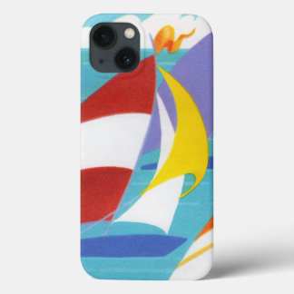 Vintage Colourful Abstract Sailboats in Water iPhone 13 Case