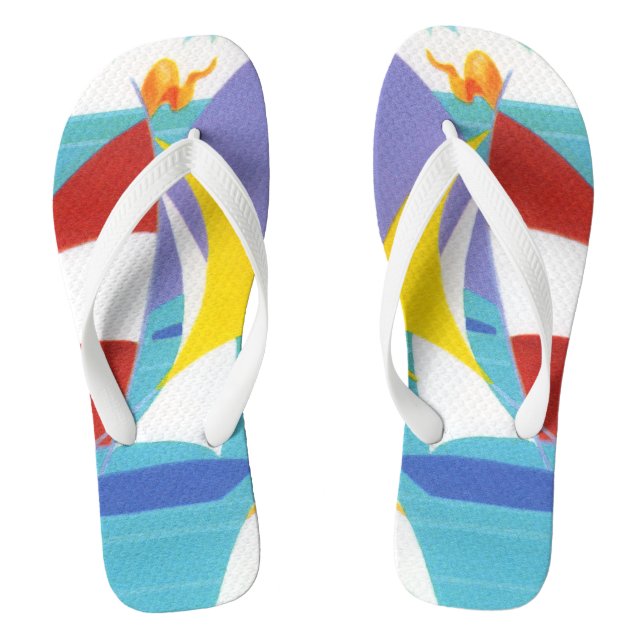 Vintage Colourful Abstract Sailboats in Water Flip Flops (Footbed)