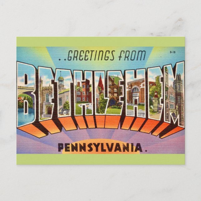 Vintage Colourful Bethlehem PA Postcard (Front)