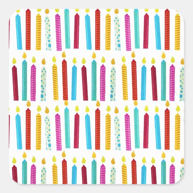 Vintage Colourful Birthday Candles Party Square Sticker (Front)