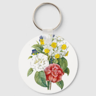 vintage colourful botanical flowers by Redoute. Keychain