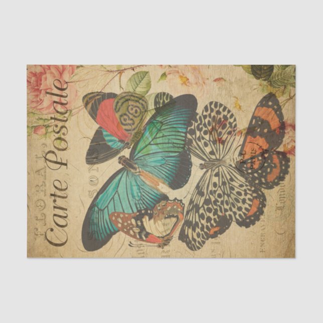 Vintage Colourful butterflies and Moth French Tissue Paper (Front)