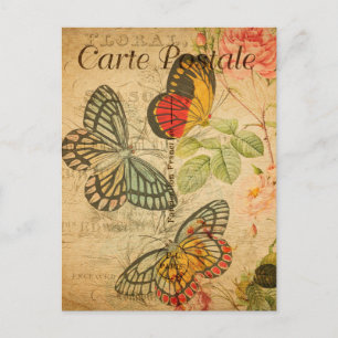 Vintage Colourful butterflies Floral Flowers Frenc Postcard