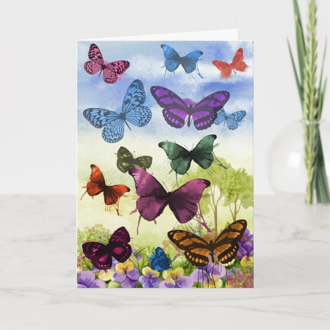 Vintage Colourful Butterflies Illustration Art Card (Front)
