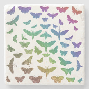 Vintage colourful butterflies moths insects  stone coaster