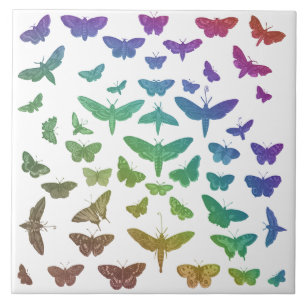 Vintage colourful butterflies moths insects  tile