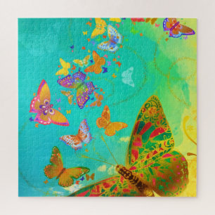 Vintage Colourful Butterfly Gold Glitter Watercolo Jigsaw Puzzle