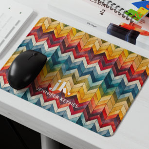 Vintage Colourful Chevron Monogram rainbow Mouse Pad