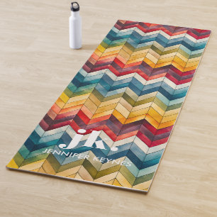 Vintage Colourful Chevron Monogram rainbow Yoga Mat