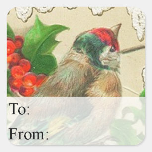 Vintage Colourful Christmas Bird Gift Tag