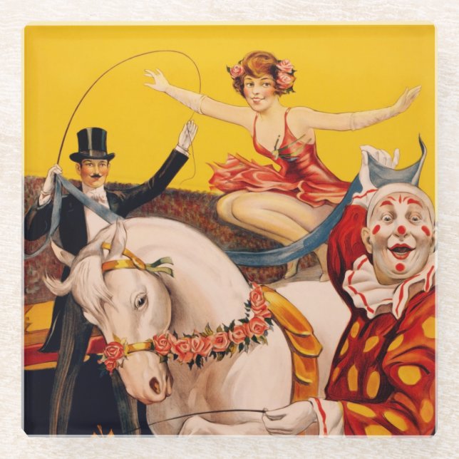 Vintage Colourful Circus Performer Poster Glass Coaster (Front)