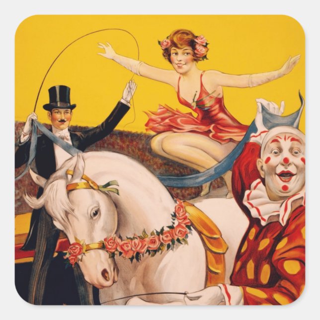 Vintage Colourful Circus Performer Poster Square Sticker (Front)