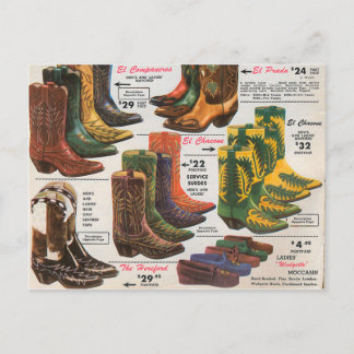 Vintage Colourful Cowboy Boots & Moccasins Postcard
