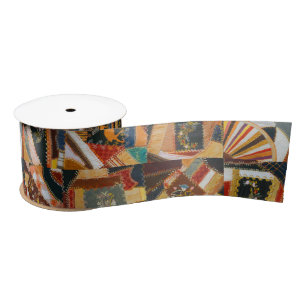 Vintage Colourful Crazy Quilt Satin Ribbon