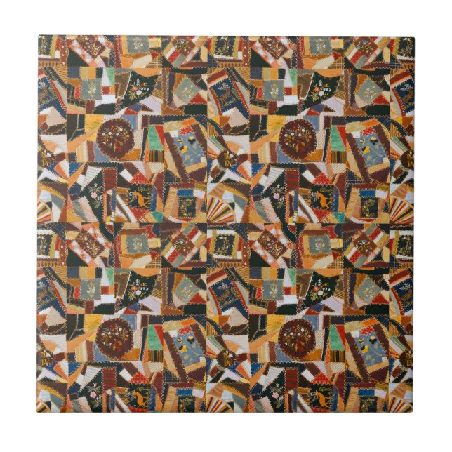 Vintage Colourful Crazy Quilt Tile (Front)