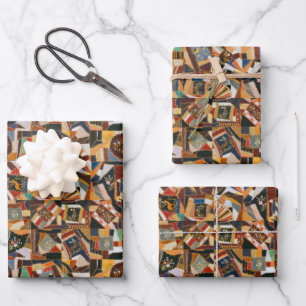 Vintage Colourful Crazy Quilt Wrapping Paper Sheet