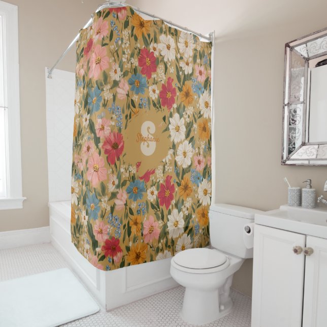Vintage Colourful Daisy Pattern - Mustard (In Situ)
