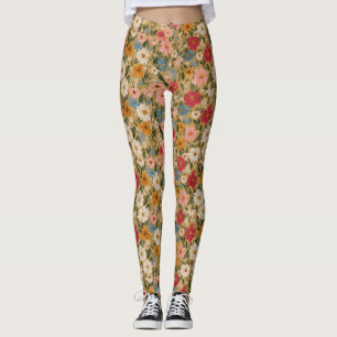 Vintage Colourful Daisy Pattern - Mustard Leggings