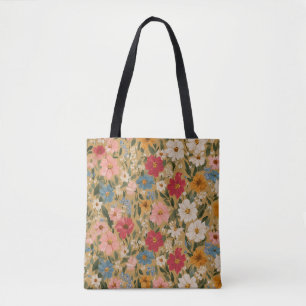 Vintage Colourful Daisy Pattern - Mustard Tote Bag