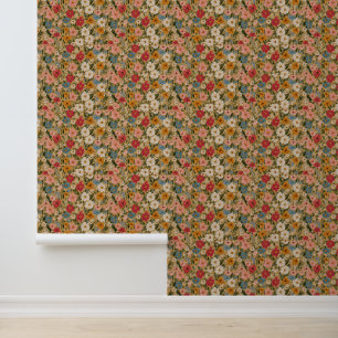Vintage Colourful Daisy Pattern - Mustard Wallpaper