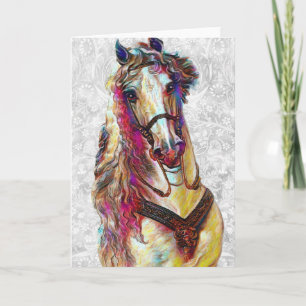 Vintage Colourful Decorated Horse Art Note Card 